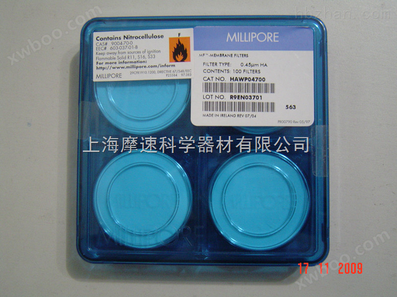 HAWP04700 Millipore混合纤维素酯滤膜 0.45UM 47MM直径100片装
